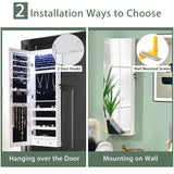 Wall Mounted Full Screen Mirror Jewelry Cabinet Armoire wirth 6 LEDs-White