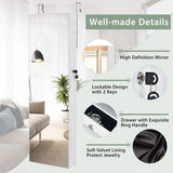 Wall Mounted Full Screen Mirror Jewelry Cabinet Armoire wirth 6 LEDs-White