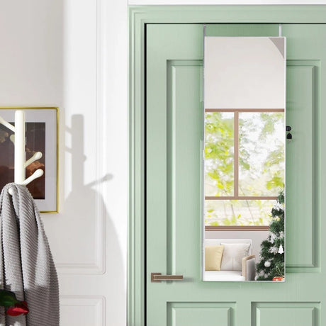 Wall Mounted Full Screen Mirror Jewelry Cabinet Armoire wirth 6 LEDs-White