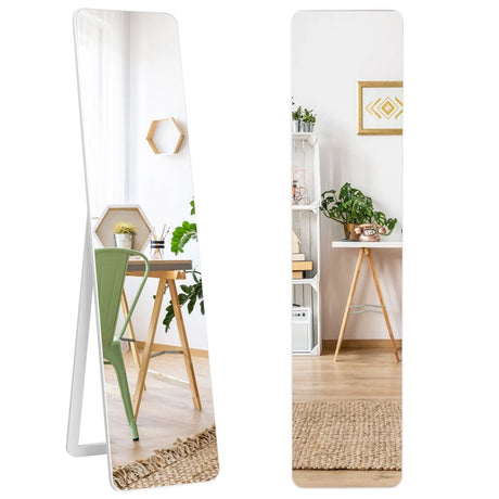 Floor Mirror with Stand and Solid Wood Frame for Living Room