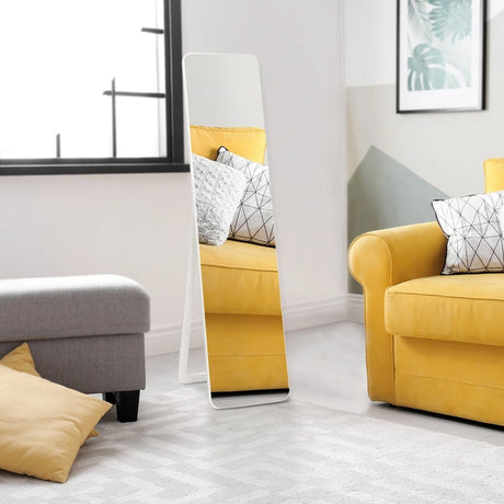 Floor Mirror with Stand and Solid Wood Frame for Living Room