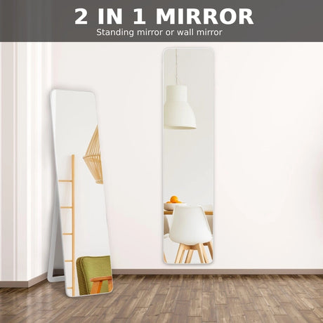 Floor Mirror with Stand and Solid Wood Frame for Living Room