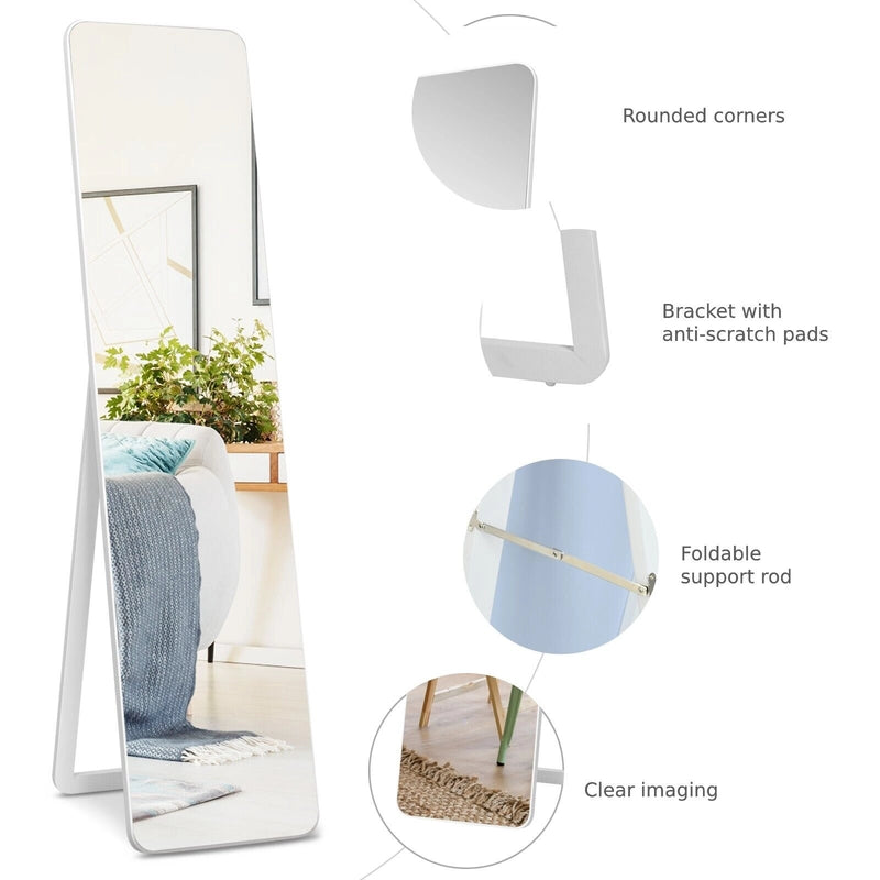 Floor Mirror with Stand and Solid Wood Frame for Living Room