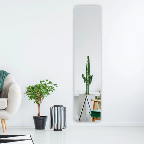 Floor Mirror with Stand and Solid Wood Frame for Living Room