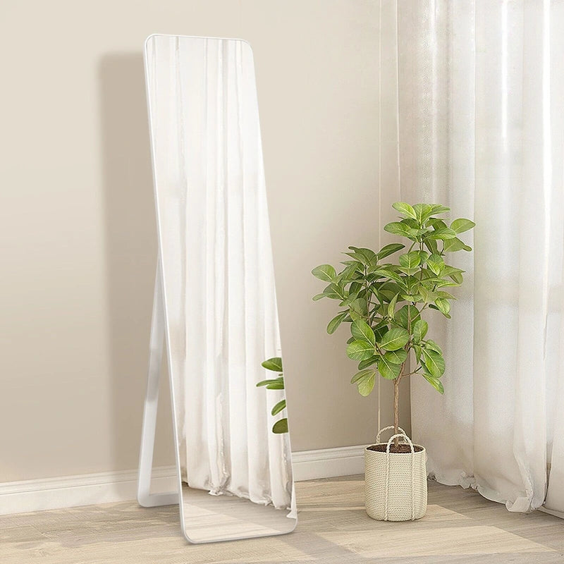 Floor Mirror with Stand and Solid Wood Frame for Living Room