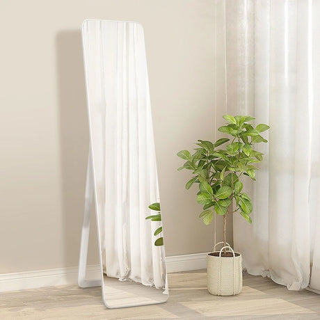 Floor Mirror with Stand and Solid Wood Frame for Living Room