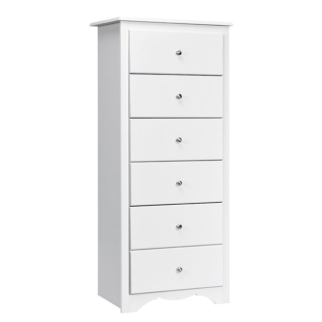 6 Drawer Chest with Mental Knobs for Living Room-White