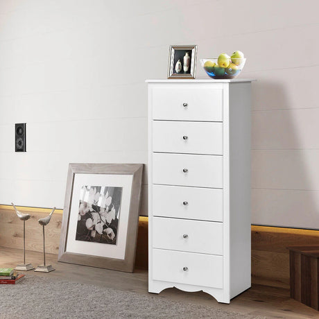 6 Drawer Chest with Mental Knobs for Living Room-White