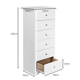 6 Drawer Chest with Mental Knobs for Living Room-White
