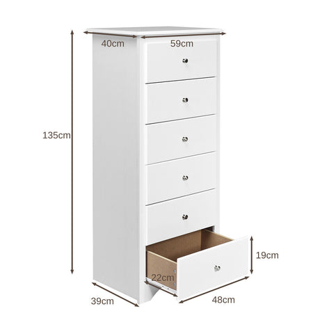 6 Drawer Chest with Mental Knobs for Living Room-White