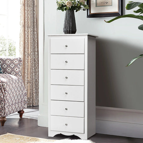 6 Drawer Chest with Mental Knobs for Living Room-White