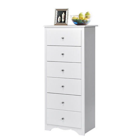 6 Drawer Chest with Mental Knobs for Living Room-White
