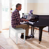 Solid Wood PU Leather Padded Piano Bench Keyboard Seat-White