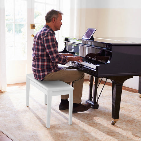 Solid Wood PU Leather Padded Piano Bench Keyboard Seat-White