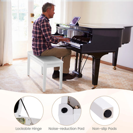 Solid Wood PU Leather Padded Piano Bench Keyboard Seat-White