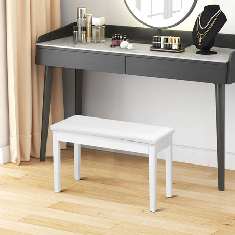 Solid Wood PU Leather Padded Piano Bench Keyboard Seat-White