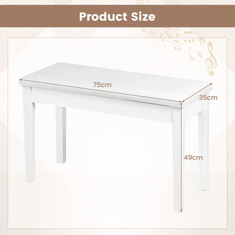 Solid Wood PU Leather Padded Piano Bench Keyboard Seat-White