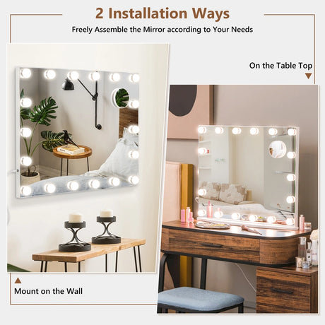 Vanity Tabletop & Wall-Mounted Mirror with 18 Dimmable LED Bulbs