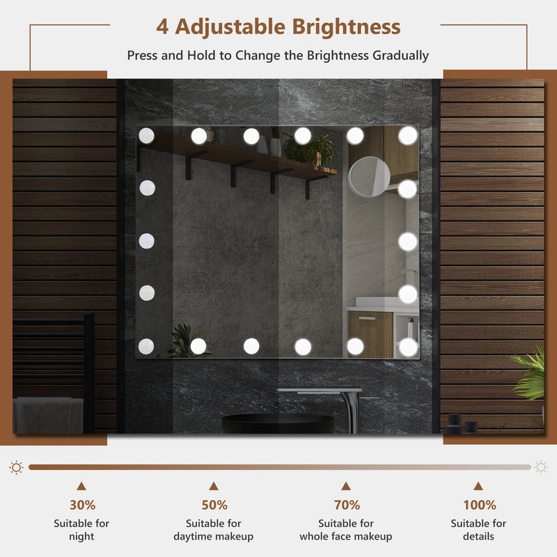 Vanity Tabletop & Wall-Mounted Mirror with 18 Dimmable LED Bulbs