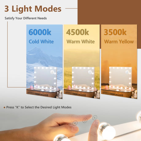 Vanity Tabletop & Wall-Mounted Mirror with 18 Dimmable LED Bulbs
