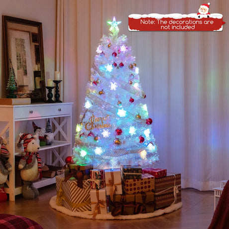 4/5/6 Feet Artificial Fiber Optic White Pre-lit Christmas Tree with Light-120 cm