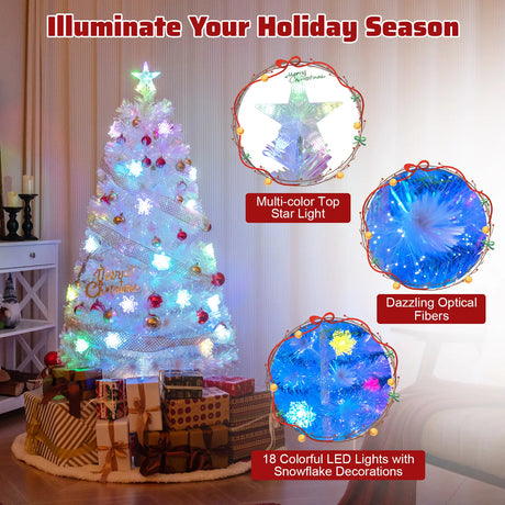 4/5/6 Feet Artificial Fiber Optic White Pre-lit Christmas Tree with Light-120 cm