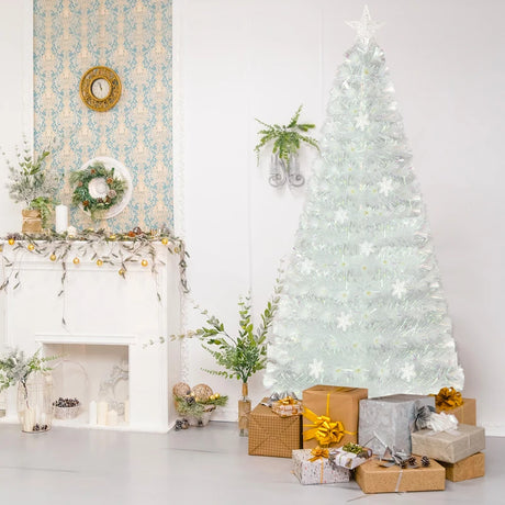 4/5/6 Feet Artificial Fiber Optic White Pre-lit Christmas Tree with Light-180 cm
