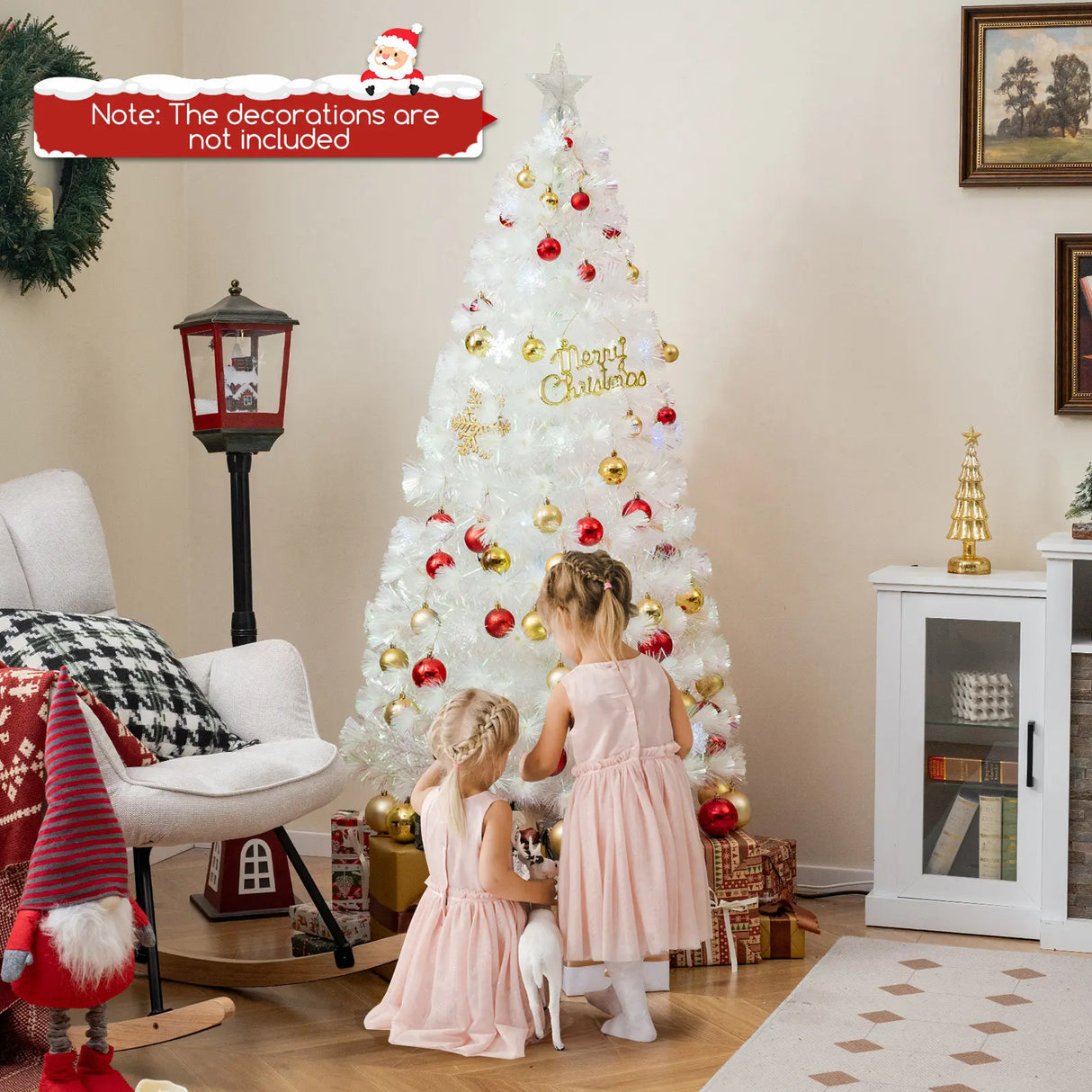 4/5/6 Feet Artificial Fiber Optic White Pre-lit Christmas Tree with Light-180 cm