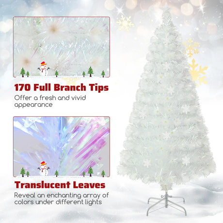 4/5/6 Feet Artificial Fiber Optic White Pre-lit Christmas Tree with Light-150 cm