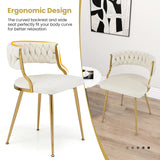 Upholstered Dining Chairs with Golden Metal Legs for Living Room-White