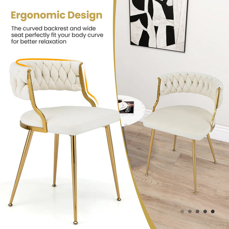 Upholstered Dining Chairs with Golden Metal Legs for Living Room-White