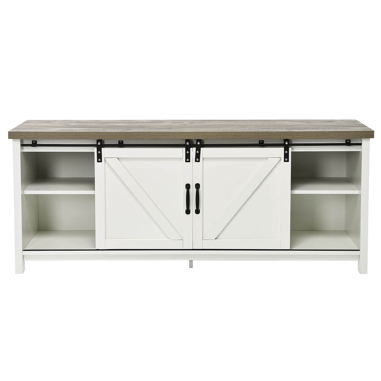 Wooden TV Stand for 65 Television with 2 Cabinets-White