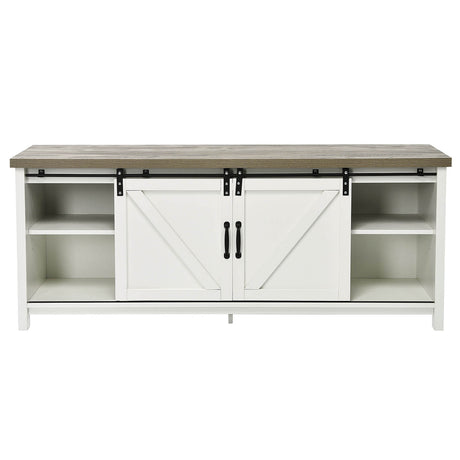 Wooden TV Stand for 65 Television with 2 Cabinets-White