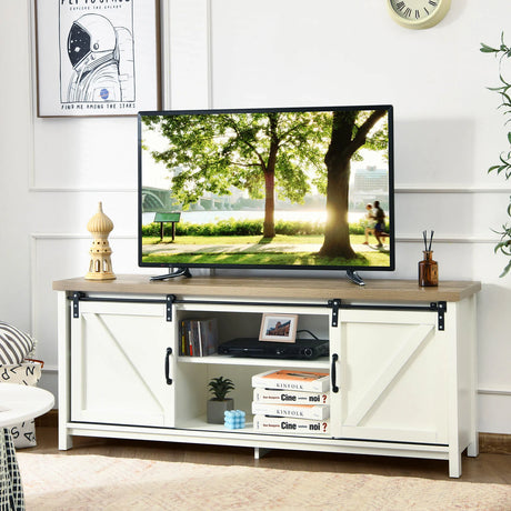 Wooden TV Stand for 65 Television with 2 Cabinets-White