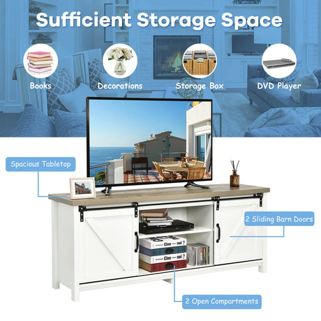 Wooden TV Stand for 65 Television with 2 Cabinets-White