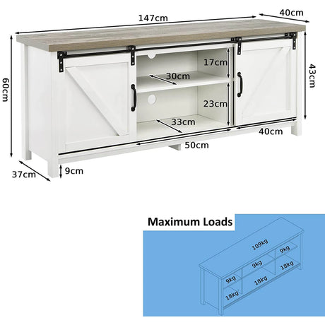 Wooden TV Stand for 65 Television with 2 Cabinets-White