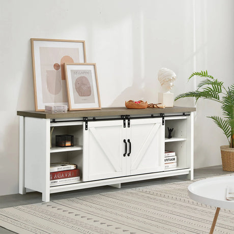 Wooden TV Stand for 65 Television with 2 Cabinets-White