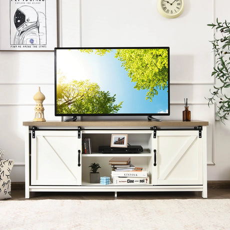 Wooden TV Stand for 65 Television with 2 Cabinets-White