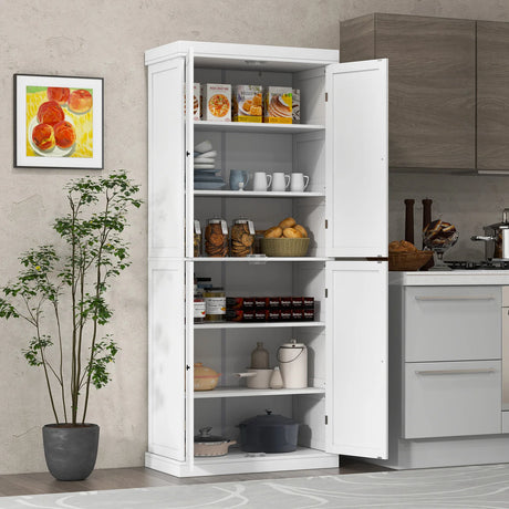 72.5 Tall Buffet Cabinet with 6-Tier Shelves and 4 Doors-White