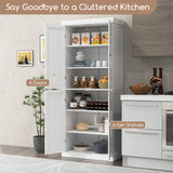 72.5 Tall Buffet Cabinet with 6-Tier Shelves and 4 Doors-White