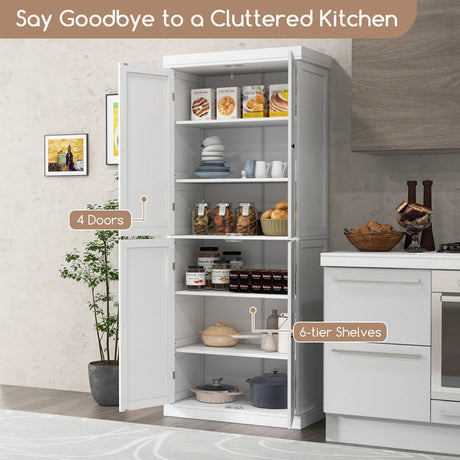 72.5 Tall Buffet Cabinet with 6-Tier Shelves and 4 Doors-White