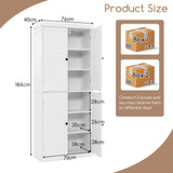 72.5 Tall Buffet Cabinet with 6-Tier Shelves and 4 Doors-White