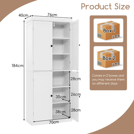 72.5 Tall Buffet Cabinet with 6-Tier Shelves and 4 Doors-White