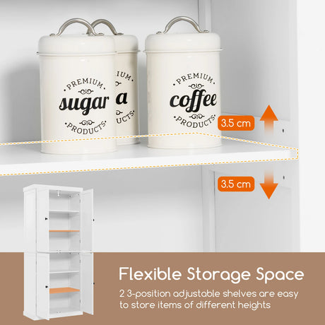 72.5 Tall Buffet Cabinet with 6-Tier Shelves and 4 Doors-White
