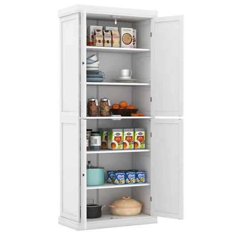 72.5 Tall Buffet Cabinet with 6-Tier Shelves and 4 Doors-White