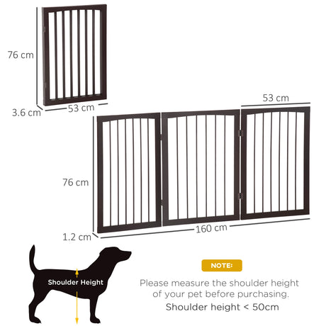 PawHut 3 Panel Stair Gate Foldable Dog Door Gate Indoor Free Standing Safety Gate Pet Barrier 76cm Height