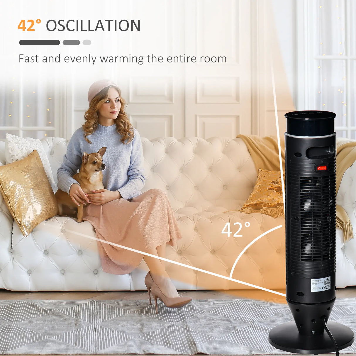 HOMCOM 21 Inch Space Heater, 1000W/2000W Ceramic Electric Heater and Fan, Overheating & Tip-Over Protection, 8H Timer, 42 Oscillation, Portable Heater for Home