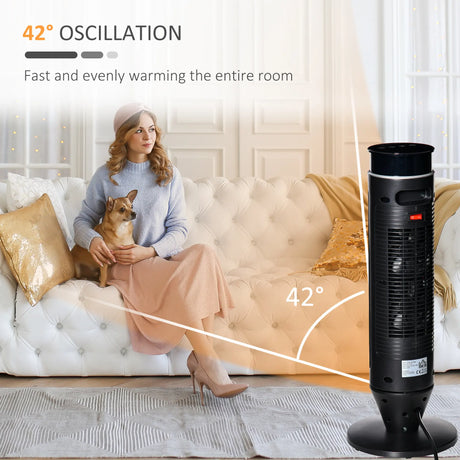 HOMCOM 21 Inch Space Heater, 1000W/2000W Ceramic Electric Heater and Fan, Overheating & Tip-Over Protection, 8H Timer, 42 Oscillation, Portable Heater for Home