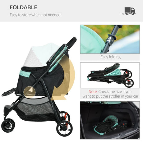 PawHut Foldable Pet Stroller w/ Rain Cover, for XS Dogs, S Dogs - Green