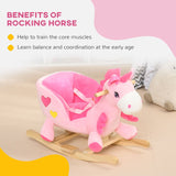 HOMCOM Kids Rocking Horse Ride on Unicorn with Songs, Wooden Base, Seatbelt, for Ages 18-36 Months, Pink